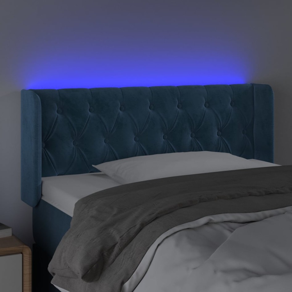 Cabecero con LED de terciopelo azul oscuro 93x16x78/88