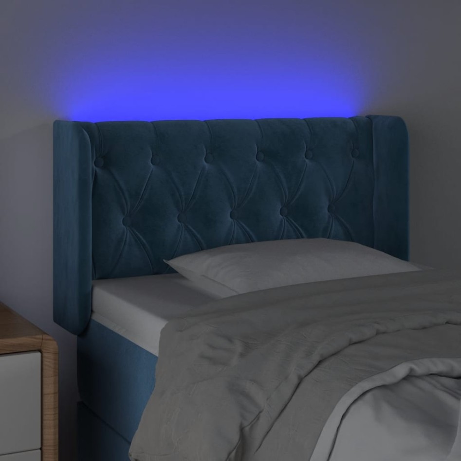 Cabecero con LED de terciopelo azul oscuro 83x16x78/88