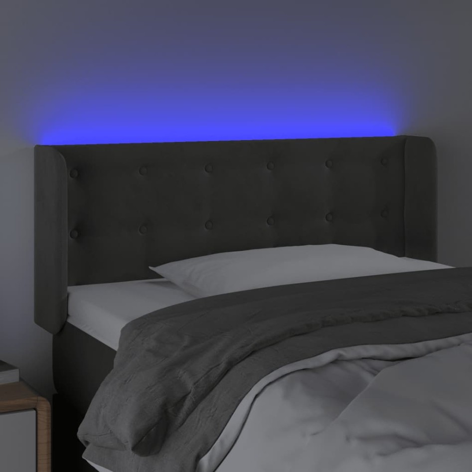 Cabecero con LED de terciopelo gris oscuro 83x16x78/88