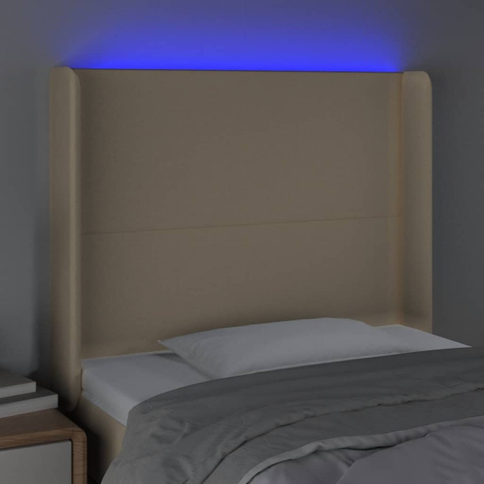Cabecero con LED de tela color crema 93x16x118/128