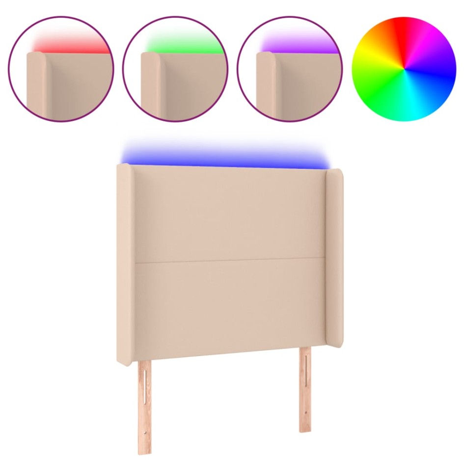 Cabecero con LED cuero sintético capuchino 83x16x118/128