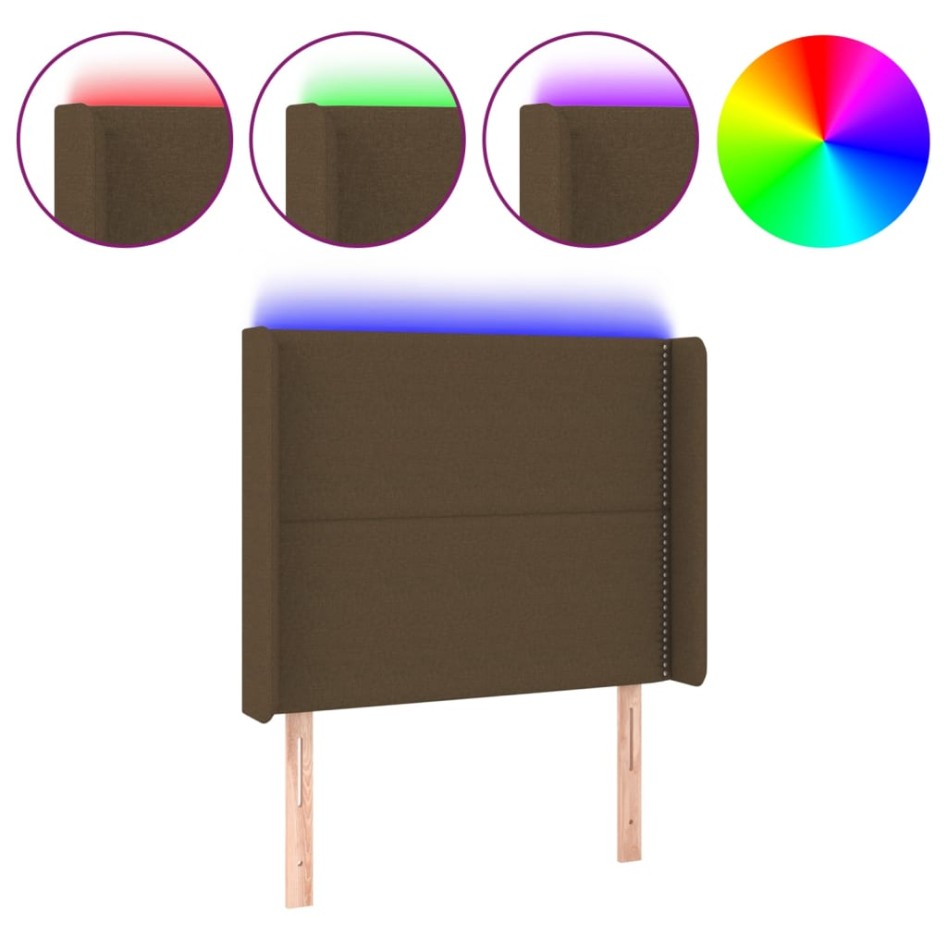 Cabecero con LED de tela marrón oscuro 93x16x118/128