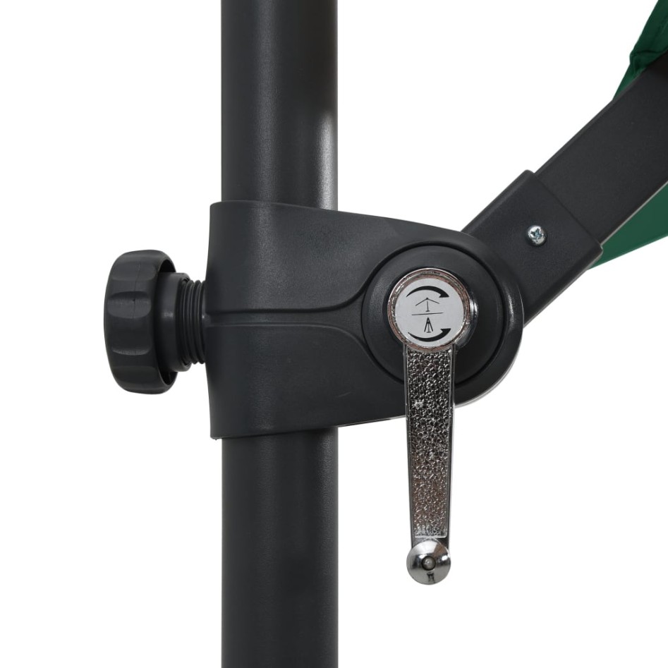 Sombrilla voladiza con luces LED y poste acero verde 250x250