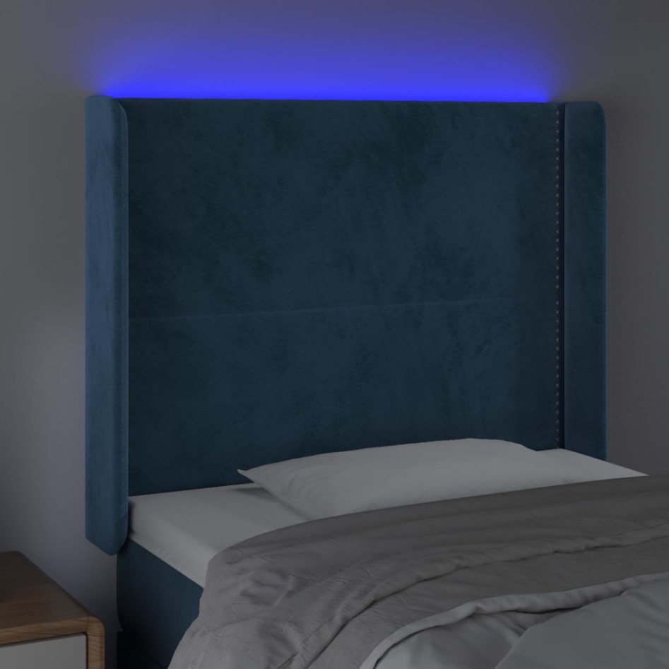 Cabecero con LED de terciopelo azul oscuro 83x16x118/128