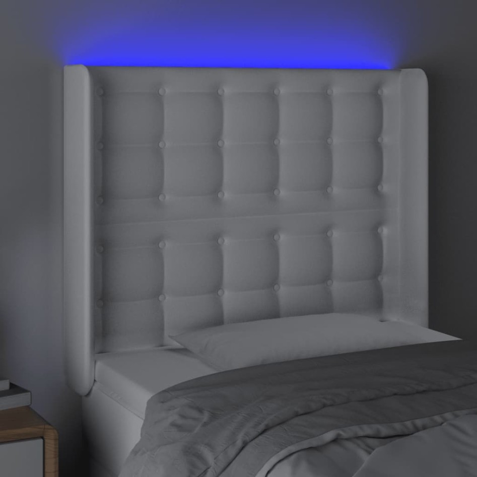 Cabecero con LED cuero sintético blanco 93x16x118/128