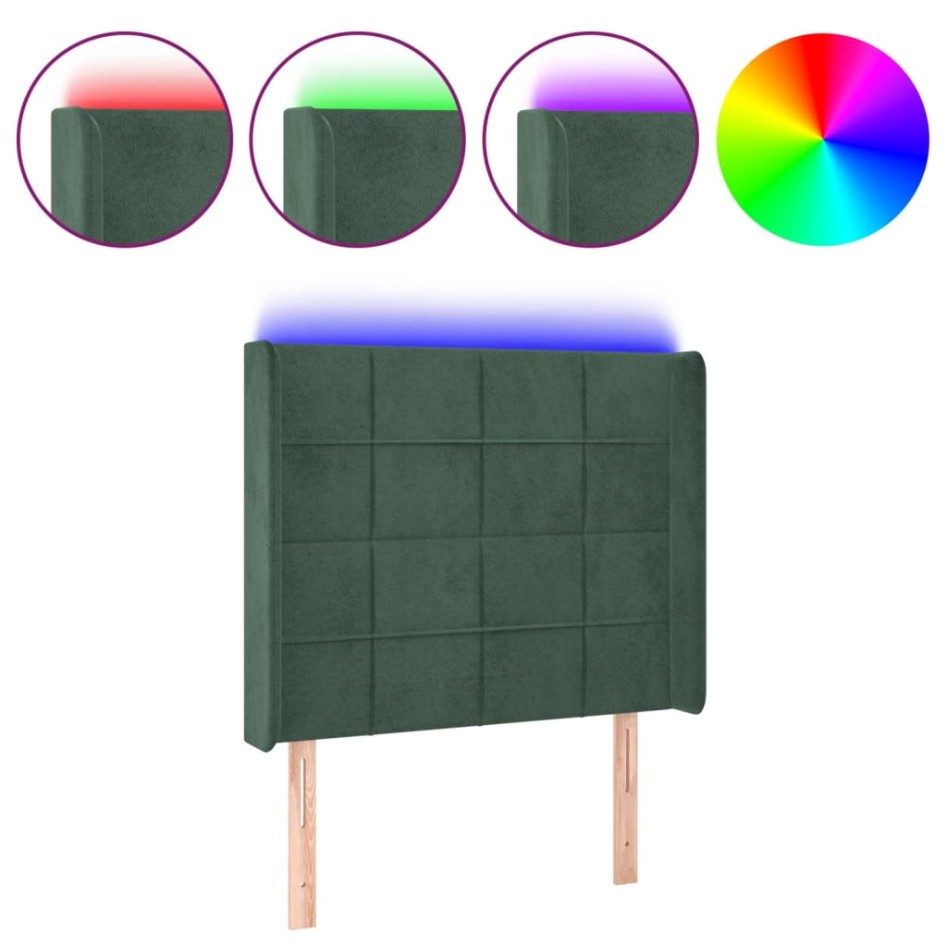 Cabecero con LED de terciopelo verde oscuro 83x16x118/128