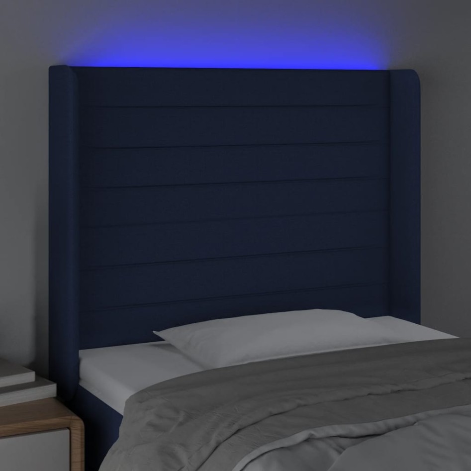 Cabecero con LED de tela azul 103x16x118/128