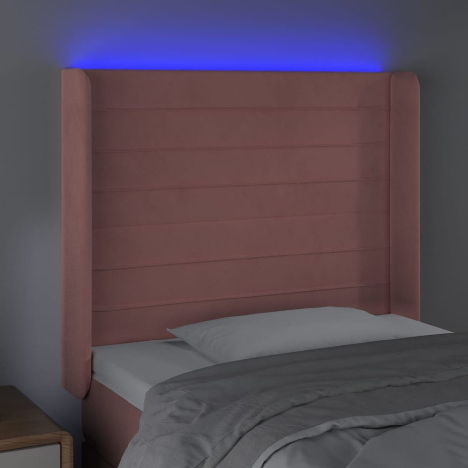 Cabecero con LED de terciopelo rosa 103x16x118/128