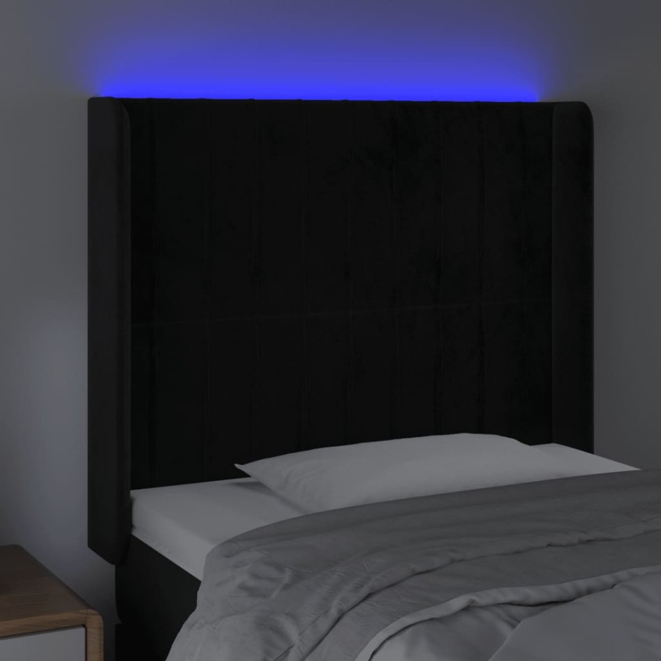 Cabecero con LED de terciopelo negro 83x16x118/128