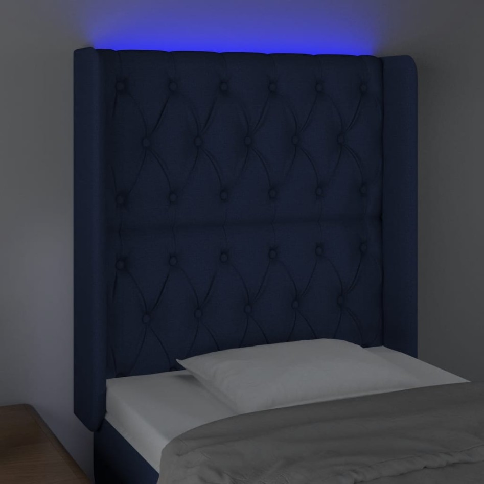 Cabecero con LED de tela azul 83x16x118/128