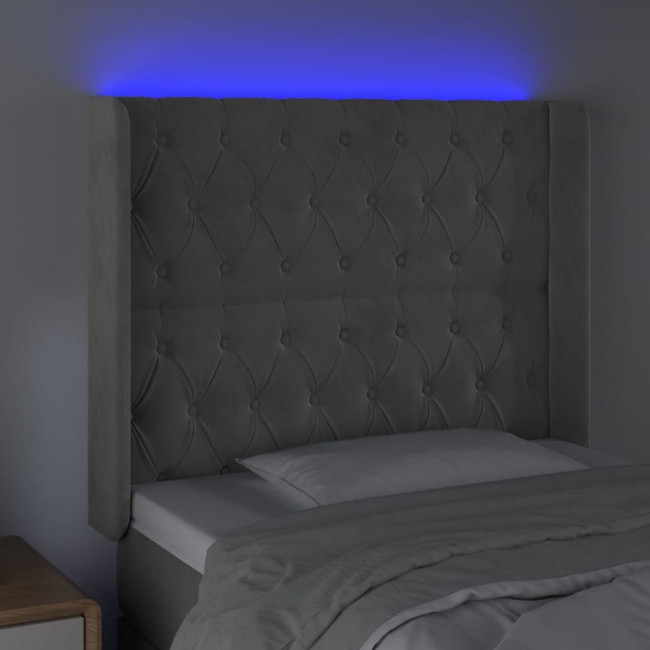Cabecero con LED de terciopelo gris claro 93x16x118/128