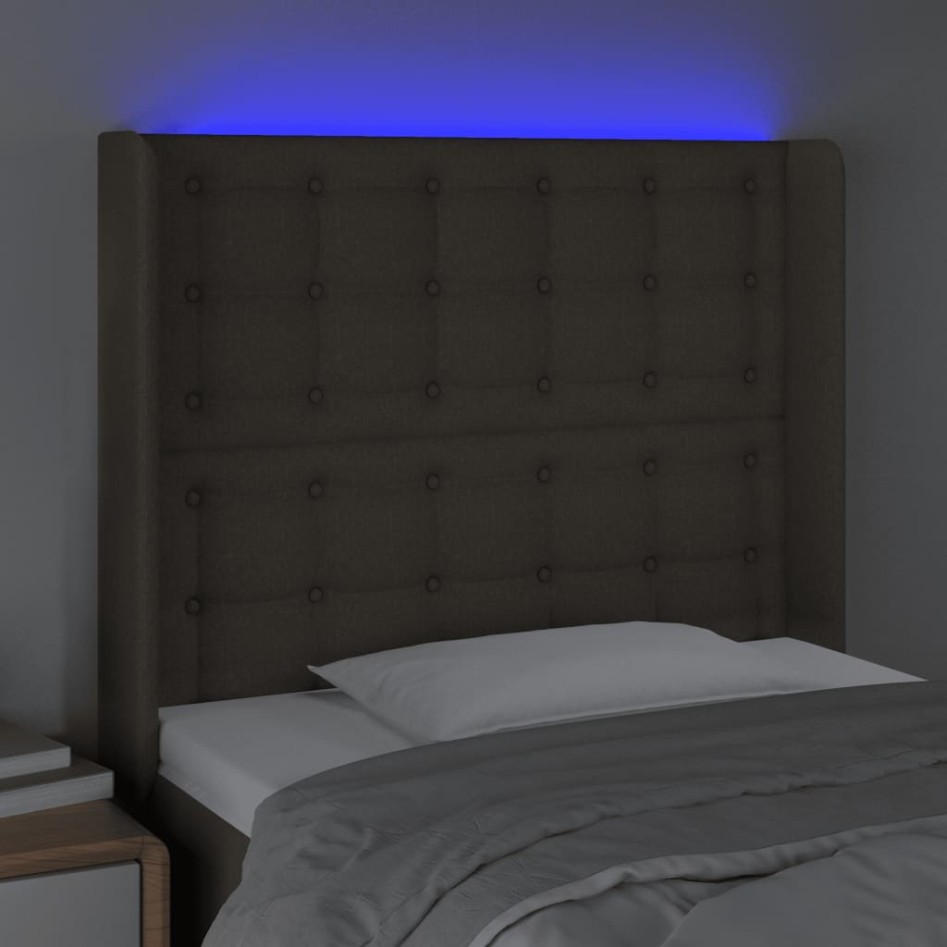 Cabecero con LED de tela gris taupe 103x16x118/128