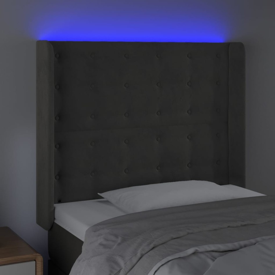 Cabecero con LED de terciopelo gris oscuro 93x16x118/128