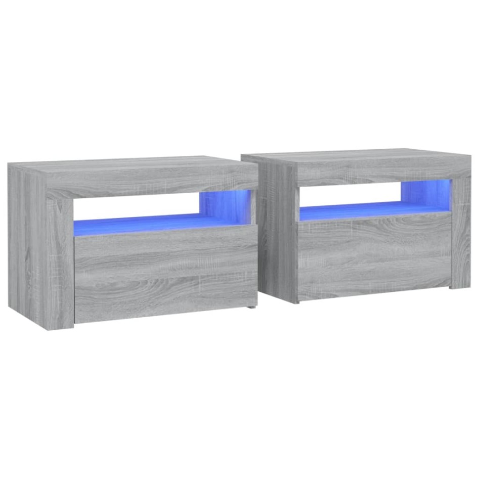 Mesitas de noche con LED 2 unidades gris sonoma 60x35x40