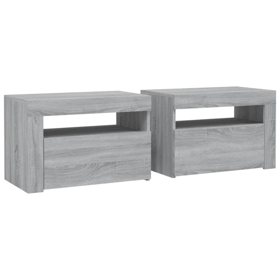 Mesitas de noche con LED 2 unidades gris sonoma 60x35x40