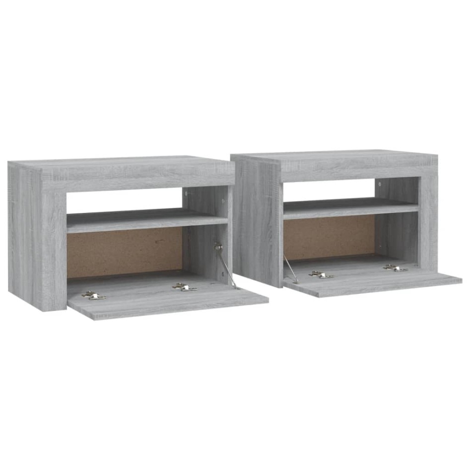 Mesitas de noche con LED 2 unidades gris sonoma 60x35x40