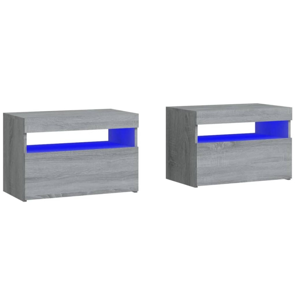 Mesitas de noche con luces LED 2 uds gris sonoma 60x35x40