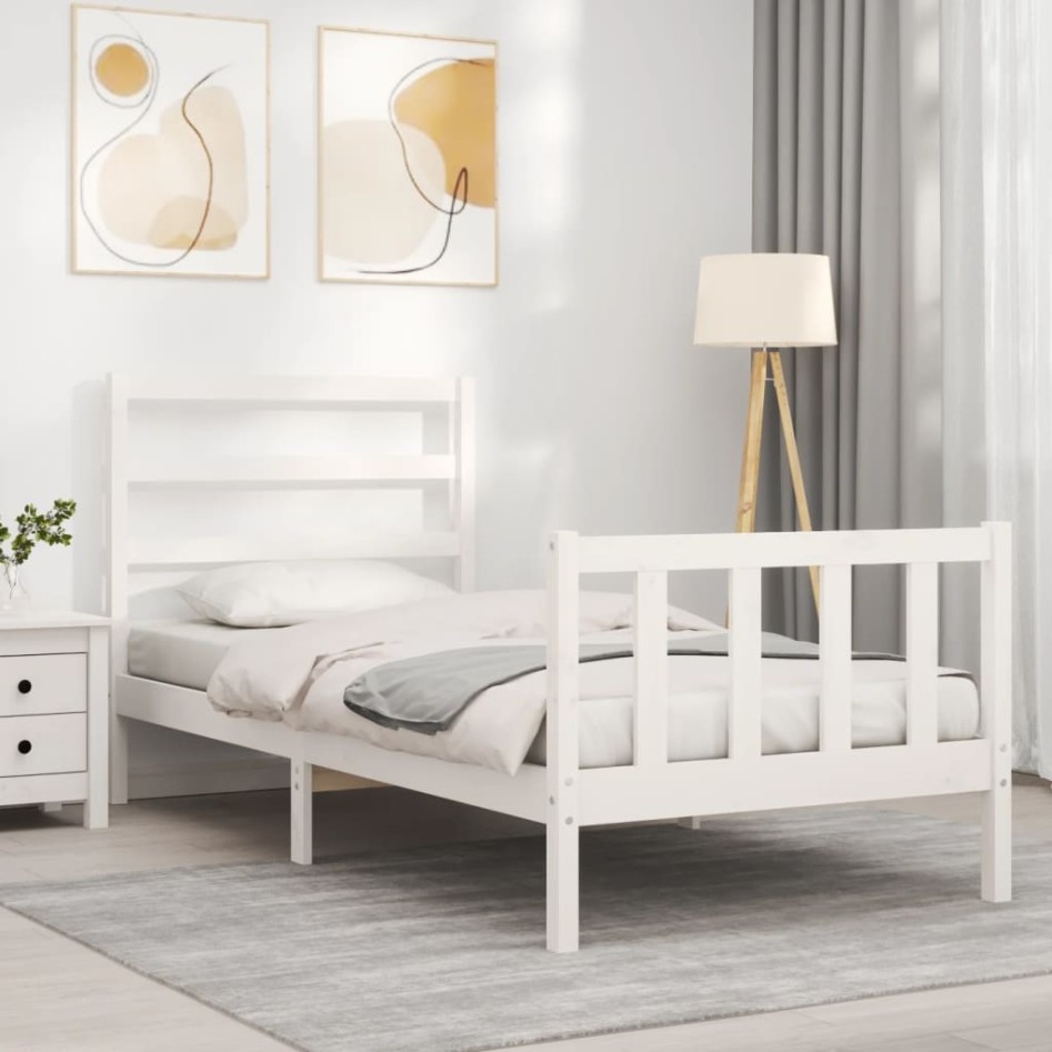 Estructura de cama sin colchón madera de pino blanca 90x200