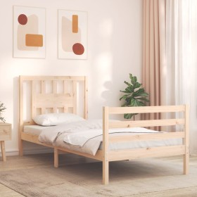 Estructura de cama con cabecero madera maciza 90x200
