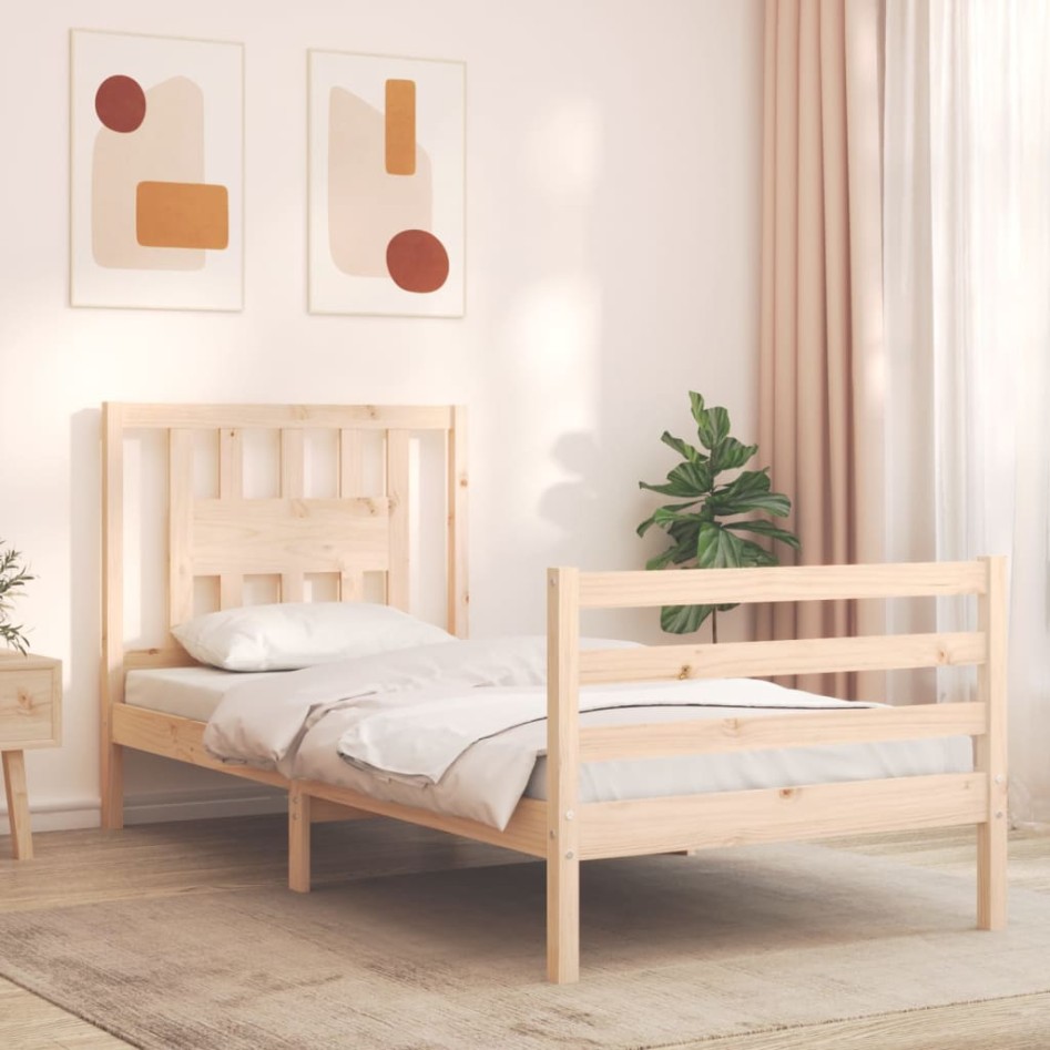 Estructura de cama con cabecero madera maciza 90x200