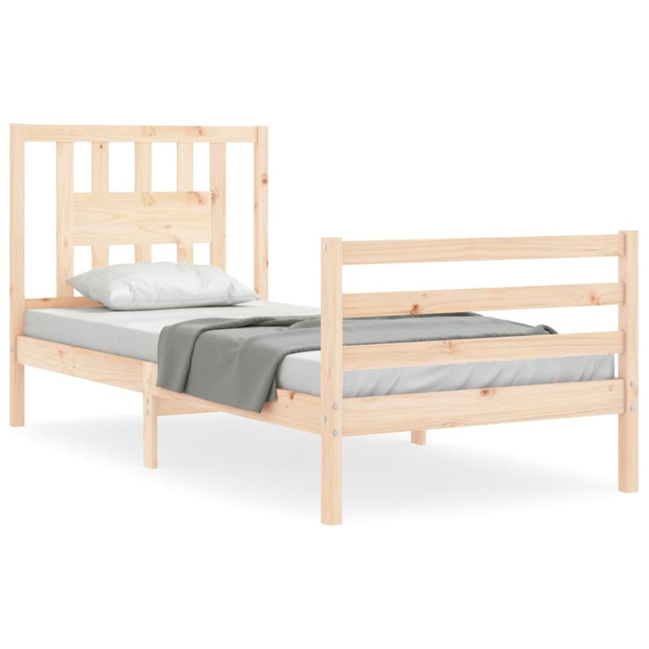 Estructura de cama con cabecero madera maciza 90x200