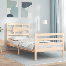 Estructura de cama con cabecero madera maciza 90x200