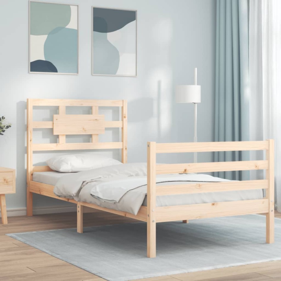 Estructura de cama con cabecero madera maciza 90x200