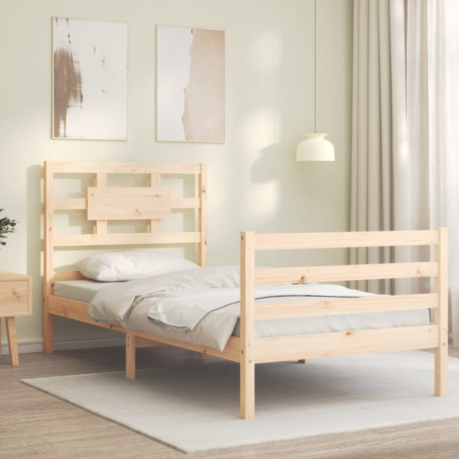 Estructura de cama con cabecero madera maciza 90x200