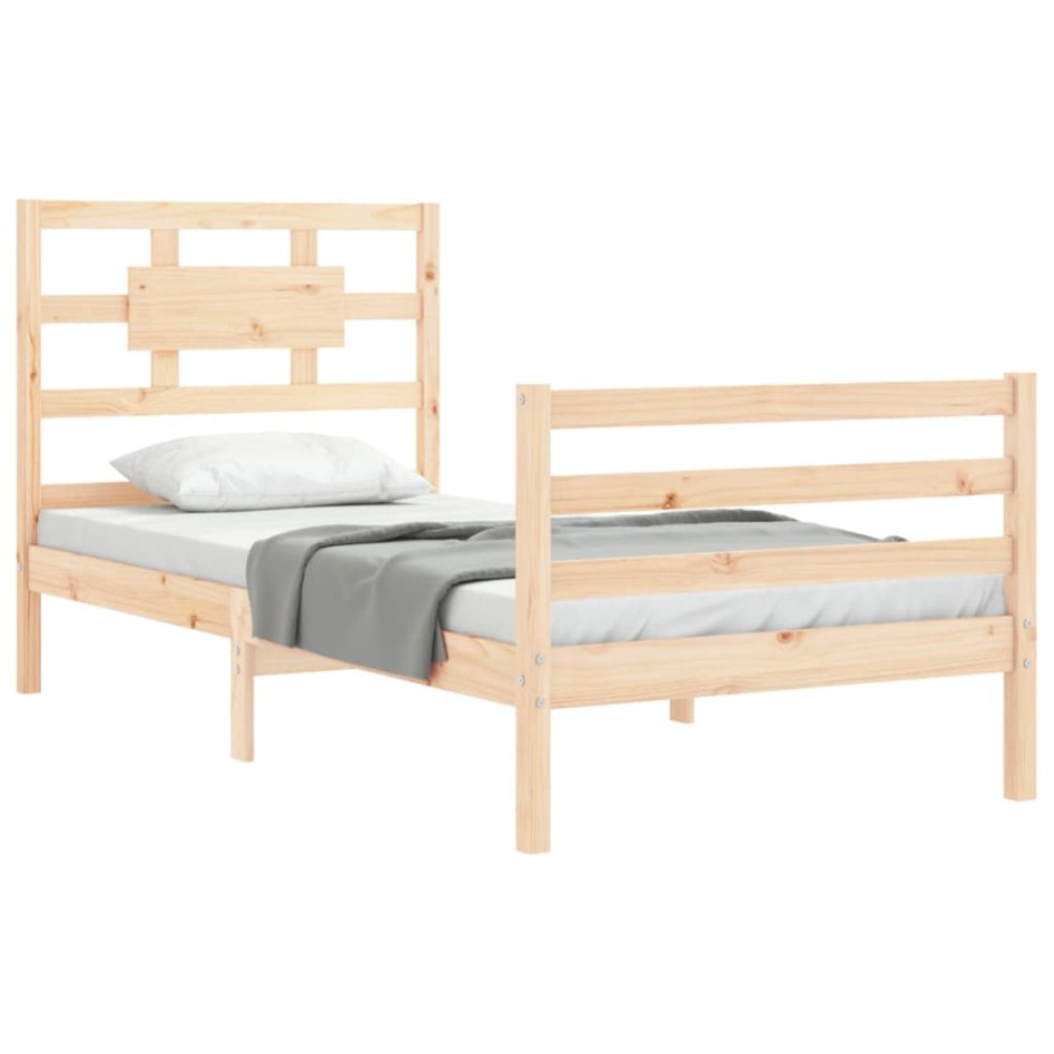 Estructura de cama con cabecero madera maciza 90x200