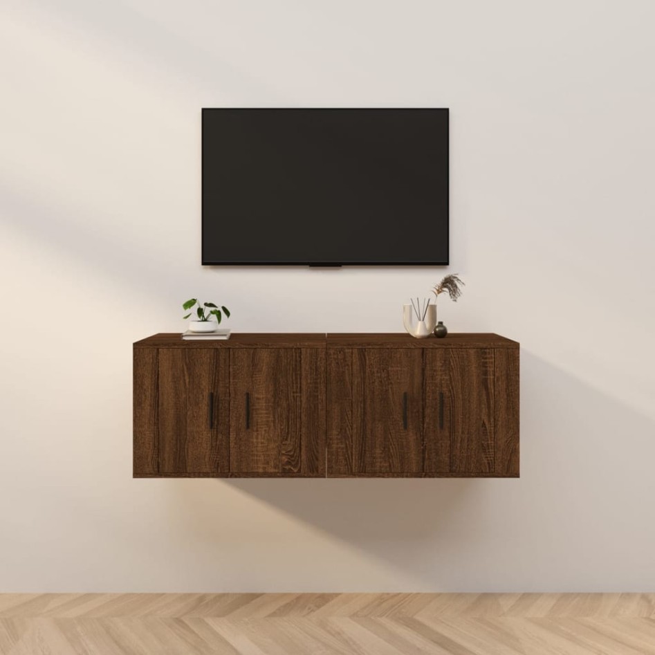 Muebles para TV de pared 2 uds roble marrón 57x34,5x40