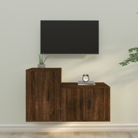 Set de muebles para TV 2 pzas madera contrachapada roble