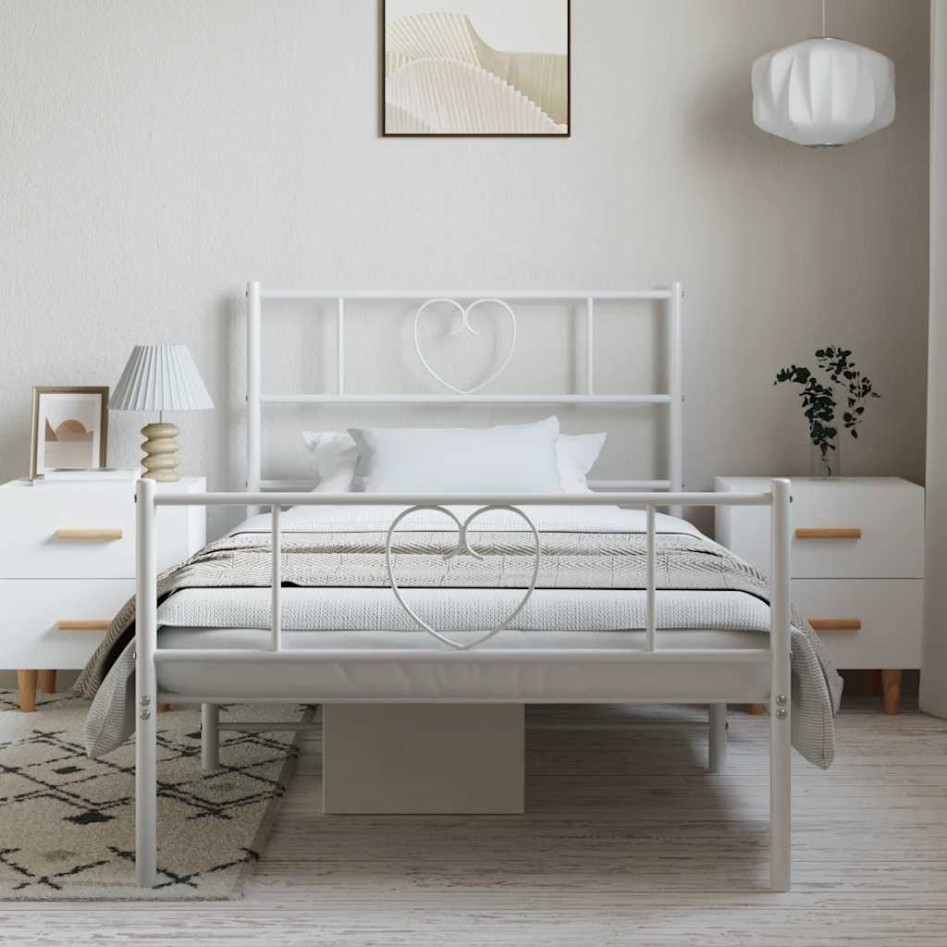 Estructura cama sin colchón con estribo metal blanco 100x200