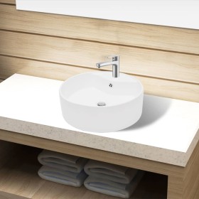 Lavabo de cerámica con agujero para grifo/desagüe blanco