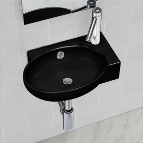 Lavabo redondo de cerámica con orificio de grifo/desagüe