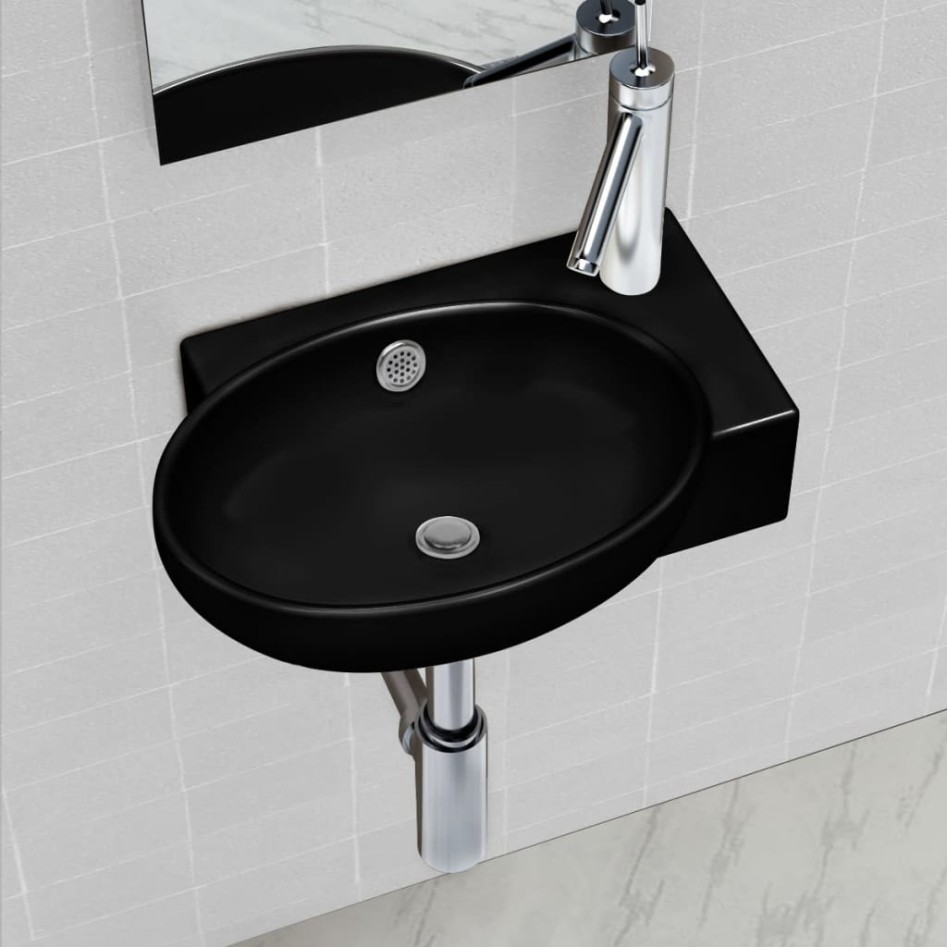 Lavabo redondo de cerámica con orificio de grifo/desagüe
