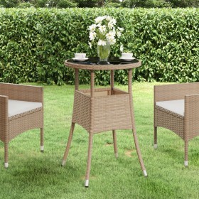 Mesa de jardín vidrio templado ratán sintético beige Ø60x75