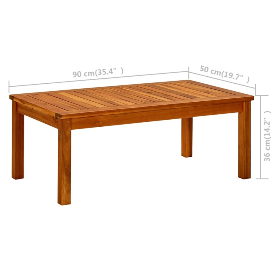 Mesa de centro de jardín madera maciza de acacia 90x50x36