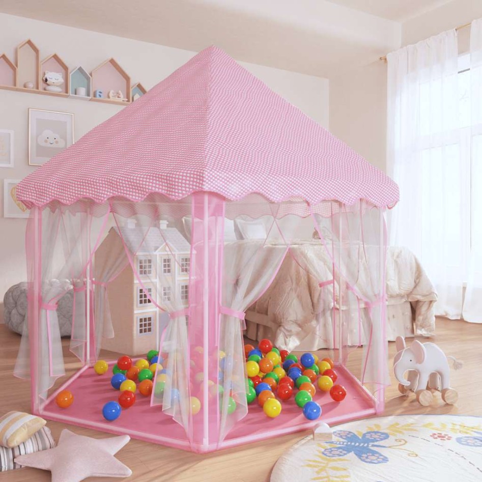 Carpa de juegos de princesa con 250 bolas rosa 133x140