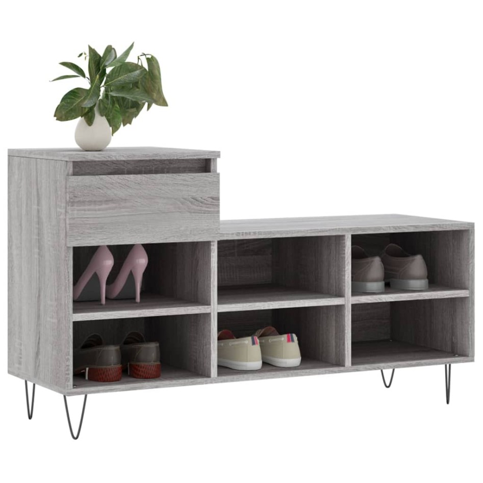 Mueble zapatero madera contrachapada gris Sonoma 102x36x60