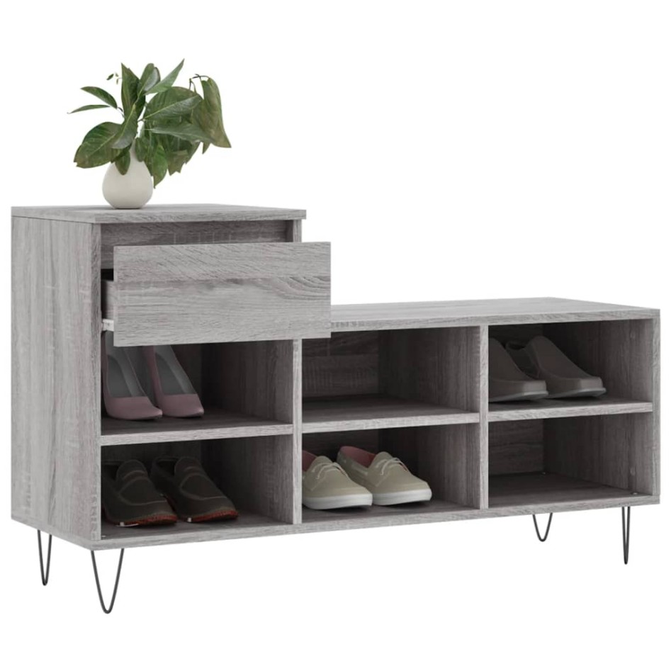 Mueble zapatero madera contrachapada gris Sonoma 102x36x60