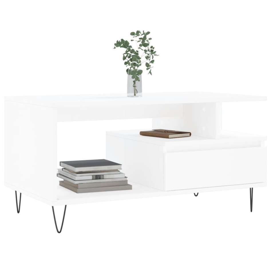 Mesa de centro madera contrachapada blanca 90x49x45