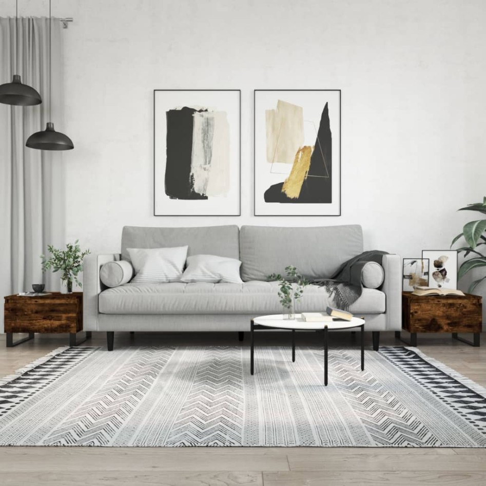 Mesas centro 2 uds madera ingeniería roble ahumado 50x46x35