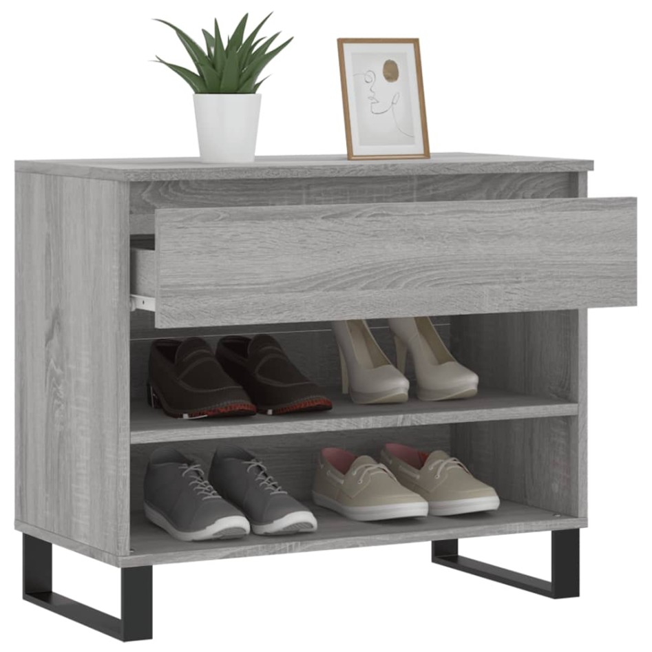 Mueble zapatero madera contrachapada gris hormigón 70x36x60