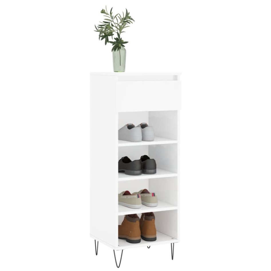 Mueble zapatero madera contrachapada blanco brillo 40x36x105