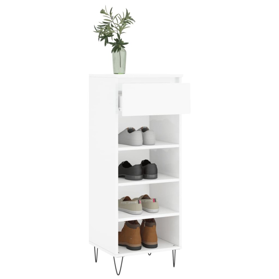Mueble zapatero madera contrachapada blanco brillo 40x36x105