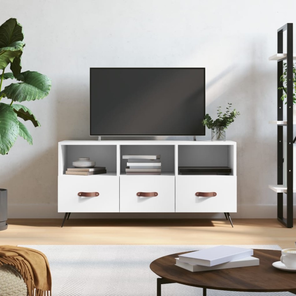 Mueble de TV madera de ingeniería blanco 102x36x50