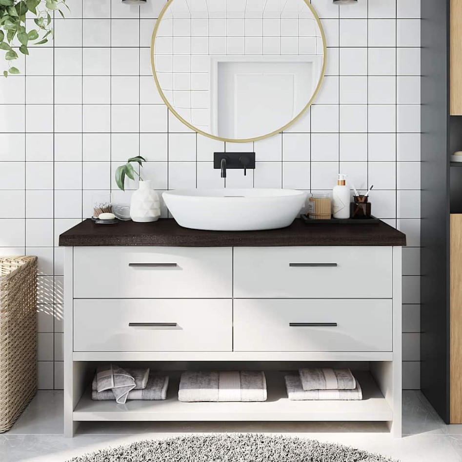 Encimera de baño madera tratada marrón oscuro 100x40x(2-6)