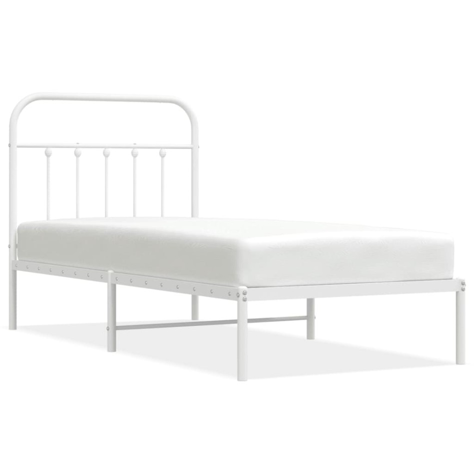Estructura cama sin colchón con cabecero metal blanco 90x190