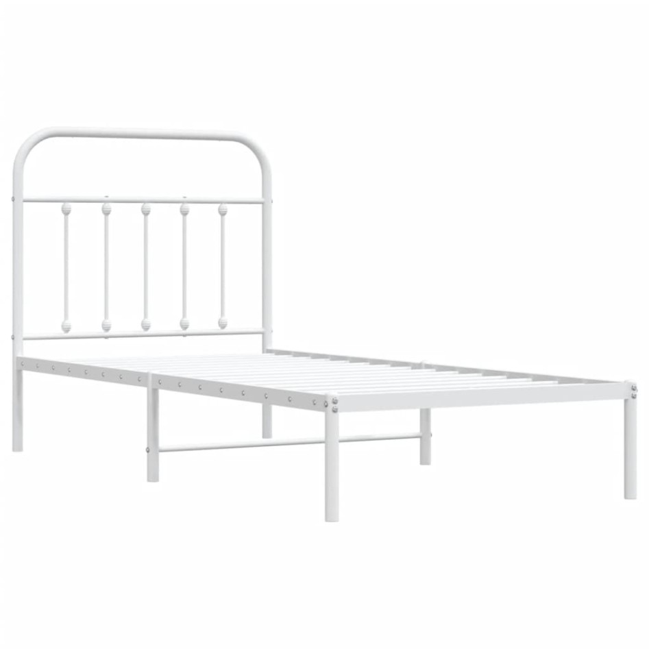 Estructura cama sin colchón con cabecero metal blanco 90x190