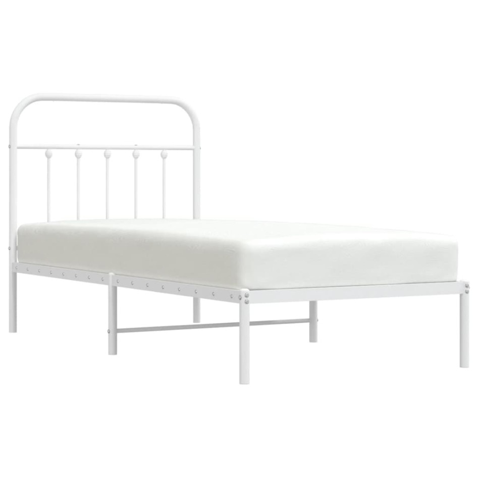Estructura cama sin colchón con cabecero metal blanco 90x190